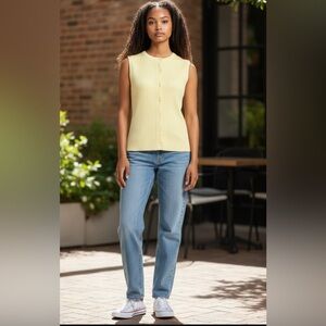 Calvin Klein Jeans Yellow Ribbed Button-Up tank sz lg, new without tags